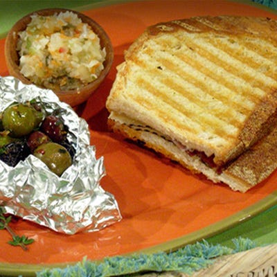 Charred Spanish Ham Cheese Melts and Hot Olives with Herbs and Spices