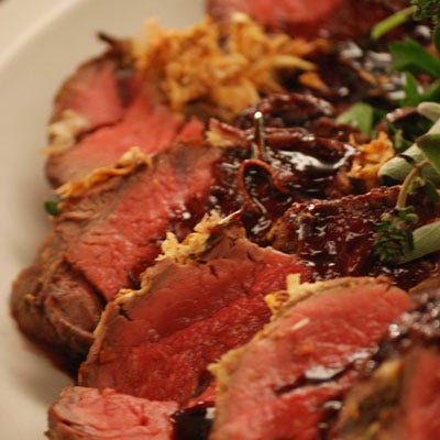 Emeril Lagasse's Horseradish-Crusted Tenderloin of Beef with Port Wine Reduction