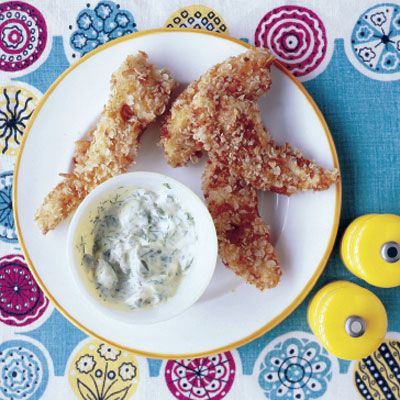 Fish Sticks Coated with Oats and Cornflakes with Hellman's Tartar Sauce