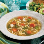 There's nothing better than a good bowl of soup, like this quick-cooking and delicious chicken noodle soup, briming with chicken, colorful vegetables and egg noodles.