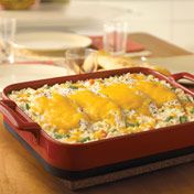 This one-dish wonder features moist, tender chicken breasts covered with melted Cheddar cheese, sitting on a bed of creamy rice and vegetables - it just doesn't get any better!