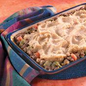 This version of classic Shepherd's Pie features ground beef and vegetables in a savory sauce topped with mashed potatoes and baked until piping hot.