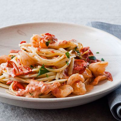 Linguine with Shrimp and Creamy Roasted Tomatoes