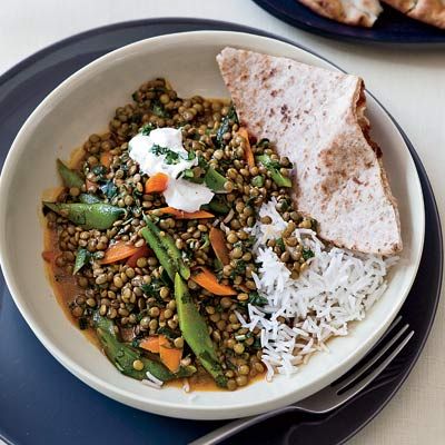 <p>While Madhur Jaffrey often follows the Indian tradition of serving several small dishes together, this lentil-vegetable curry is a Western-style main course. Eaten over rice with yogurt, it's a very satisfying meal.</p><br />

<p><b>Recipe: <a href="/recipefinder/green-lentil-curry-recipe">Green-Lentil Curry</a></b></p>