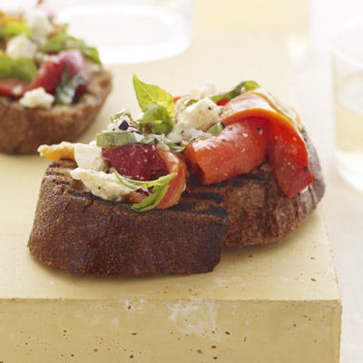 Roasted Pepper, Feta, and Basil Bruschetta