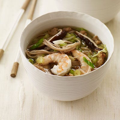 Warm Soba with Pork, Shrimp, and Cabbage