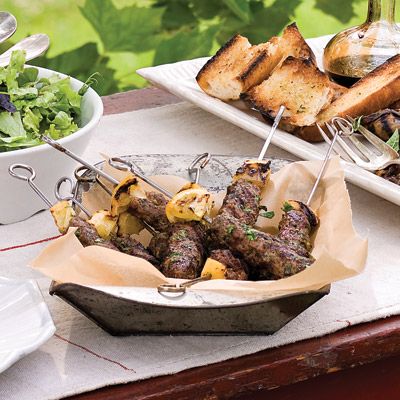 Grilled Beef Kebabs with Scallions, Cilantro, and Mint