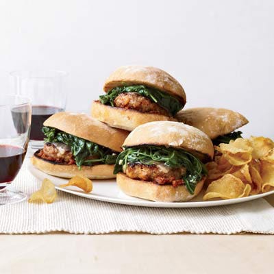 Italian-Sausage Burgers with Garlicky Spinach