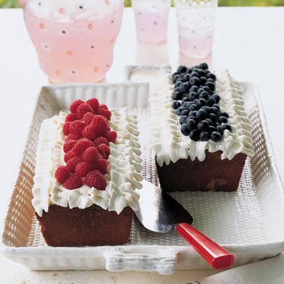 <p>These dense, buttery pound cakes are topped with stars and stripes of lightly sweetened whipped cream and fresh berries.</p><p><b>Recipe:</b> <a href="/recipefinder/berry-pound-cake-whipped-cream-recipe-mslo0610" target="_blank"><b>Berry Pound Cake with Whipped Cream</b></a></p>