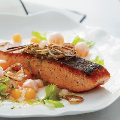 Salmon with Cantaloupe and Fried Shallots Recipe