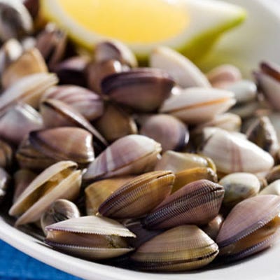 <p>Surprise! Clams take the top prize for providing the most iron. Three ounces of the shellfish provide 23.8 mg of iron and 126 calories. Whether you like them raw on the half shell or cooked in your clam chowder, clams are the surprising king of the superfoods. They also are a top source of potassium and vitamin B12.</p><br />
<p><b>Recipes: </b><br /><a href="/recipefinder/pop-open-clams-horseradish-tabasco-sauce-recipe" target="_blank"><b>Pop-Open Clams with Horseradish-Tabasco Sauce</b></a><br />
<a href="/recipefinder/new-england-clam-chowder" target="_blank"><b>New England Clam Chowder</b></a></p>