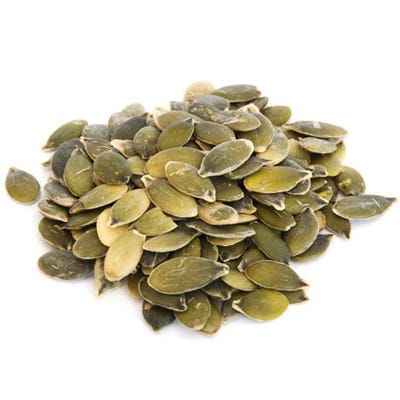 <p>An ounce of roasted pumpkin and squash seed kernels contains 4.2 mg of iron and 148 calories.</p><br />
<p><b>Recipes: </b><br /><a href="/recipefinder/pumpkin-seed-pesto-3528" target="_blank"><b>Pumpkin-Seed Pesto</b></a><br />
<a href="/recipefinder/roasted-pumpkin-seeds-3093" target="_blank"><b>Roasted Pumpkin Seeds</b></a></p>