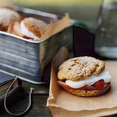 Sugar-Crusted Pecan Shortcakes with Peaches and Raspberries