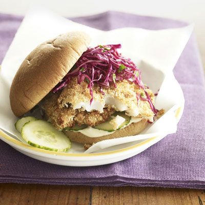 <p>Speedier than delivery or drive-through, this breaded-and-broiled flounder fillet is ready in 15 fast minutes. Pile on crunchy cucumbers and cabbage slaw for a hearty, handheld meal on the move.</p><br />
<p><b>Recipe: </b><a href="/recipefinder/crispy-fish-sandwiches-recipe-ghk1010" target="_blank"><b>Crispy Fish Sandwich</b></a></p>