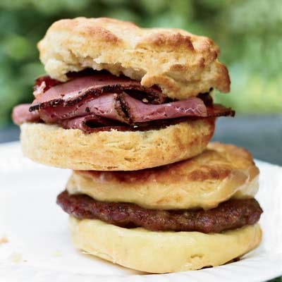<p>Extra-flaky, buttery biscuits are the backdrop for the breakfast filling of your choice! Enjoy them with house-made spiced pastrami, cheddar, and a breakfast-sausage patty, or with classic strawberry jam.</p><br />
<p><b>Recipe: </b><a href="/recipefinder/oversize-breakfast-biscuits-recipe-fw0910" target="_blank"><b>Oversize Breakfast Biscuits</b></a></p>
