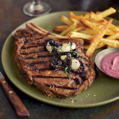 Grilled Steaks with Onion Sauce and Onion Relish