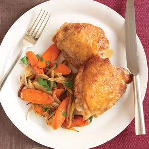 <p>In just 25 minutes these seared chicken thighs will satisfy you any night of the week.</p><br /><p><b>Recipe:</b> <a href="/recipefinder/pan-seared-chicken-shallot-carrots-recipe-mslo0710"><b>Pan-Seared Chicken with Shallot and Carrots</b></a></p>