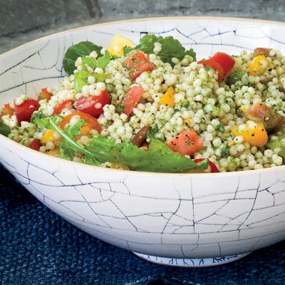 Israeli Couscous and Tomato Salad with Arugula Pesto
