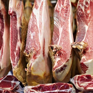 <p><b>$1,280 per 15-pound bone-in ham.</b></p><br /><p>Each step in the preparation of Jamón Ibérico de Bellota Ham is key in securing its perfection. The Ibérico hog is the original swine of Spain. Their particularly high fat content allows for a prolonged curing period and extra flavor. Very importantly, the pigs are fattened up on acorns, which they love. After the "sacrifice," hams are hung in factories with open windows, caressed by the mountain air, for at least 2 years. The meat is dark red, sweet, nutty, melt-in-your-mouth good.</p><br /><p>In January 2010, a leg of Iberico ham went on sale for 1,800 euro at London retailer Selfridges flagship store. The 15-pound ham leg comes with its own DNA certificate as proof of authenticity.</p>