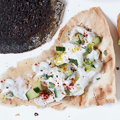 Flatbreads with Cucumber Raita <p>At Marcie Turney's Indian restaurant, Bindi, she serves raita (a classic yogurt sauce). It's great as a snack on its own or with grilled meat.</p>
<p><strong>Recipe:</strong> <a href="http://gogonow.org/recipefinder/flatbreads-cucumber-raita-recipe-fw0911%22%3E%3Cstrong%3EFlatbreads with Cucumber Raita</strong></a></p>
