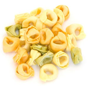 Pasta Tortellini <p>Tortellini's shape is said to be inspired by the navel of Venus. It is a ring-shaped, filled pasta that is made by folding squares of dough over a filling so the edges meet to make a triangle, then wrapping that around a finger to make a ring shape. Tortellini is traditionally stuffed with ground meat (though fillings can vary widely) and served in broth- or cream-based sauces or in casseroles. Larger versions are called called tortelloni. </p><br />
<p><a href=""/search/fast_search_recipes?search_term=tortellini""><b>Find recipes with tortellini</b></a></p>