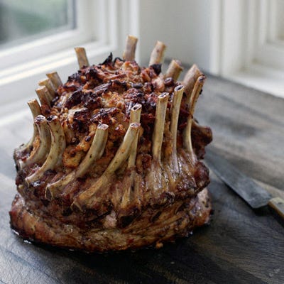 Tyler Florence's Herb-Crusted Crown Roast of Pork with Apple and Pecan Stuffing and Calvados Gravy