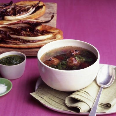 <p>Simmer herbed meatballs with escarole and kidney beans for a soothing soup.</p><br /><p><b>Recipe:</b> <a href="/recipefinder/escarole-meatball-soup-recipe-mslo0212"><b>Escarole and Meatball Soup</b></a></p>