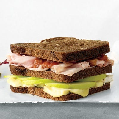 Ham, Brie, and Apple Triple-Decker Sandwich