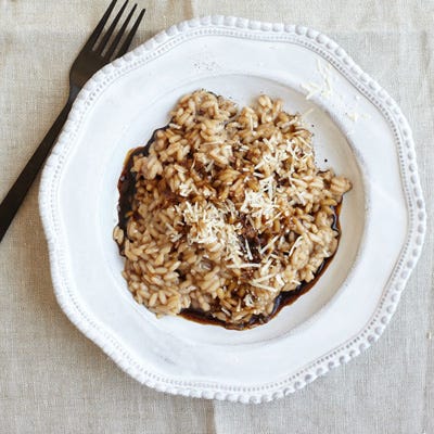 <p>At Cà Montanari in Emilia-Romagna, this simple, flavorful risotto is made with the restaurant's homemade traditional aged balsamic vinegar (typically very expensive). This more affordable version calls for a balsamic reduction instead, but if you're willing to indulge, Aceto Balsamico Tradizionale can be used.</p>
<p><strong>Recipe:</strong> <a href="/recipefinder/risotto-balsamico-recipe-fw0912" target="_blank"><strong>Risotto al Balsamico</strong></a></p>