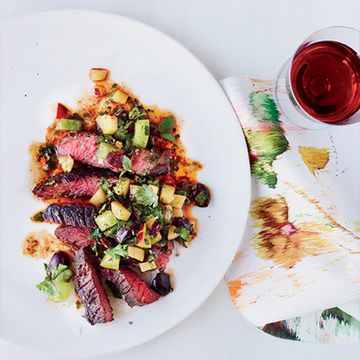 Grilled Skirt Steak with Fruit-and-Green Tomato Salsa