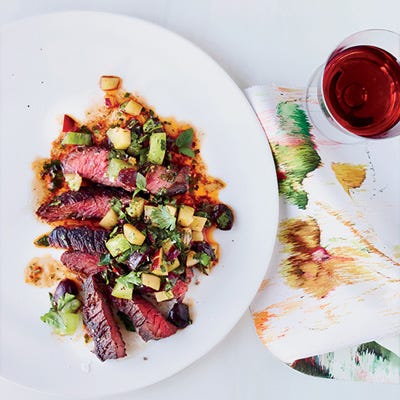 Grilled Skirt Steak with Fruit-and-Green Tomato Salsa