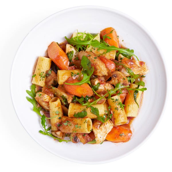 Chicken, Arugula, Thyme, and Pasta Stew