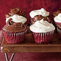 <p>Our Red Velvet cupcakes are topped with either dark or white-chocolate frosting that has been cooked to produce a silky texture. This brightly hued confection gains some of its red tint through a natural reaction between cocoa and the acids in vinegar and buttermilk.</p><br /><p><b>Recipe:</b><a href="/recipefinder/red-velvet-cupcakes" target="_blank"> <b>Red Velvet Cupcakes</b></a></p>