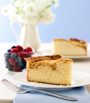 A delicious variation on our versatile Basic Vanilla Cake recipe. Serve warm or room temperature with fresh blueberries.