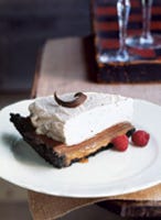 If you don't feel like turning on the oven for an hour or so, try this rich chocolate dessert, capped with fresh whipped cream. The filling is no-bake, and the simple pat-in-the-pan cookie crust requires just 10 minutes in the oven. Top with homemade Caramel Sauce or use your favorite store-bought brand.