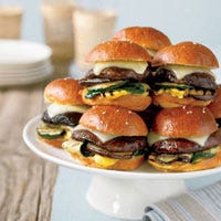 Each succulent mini burger also features tender grilled zucchini, squash, and eggplant. Serve with oven-fried potatoes and a green salad.