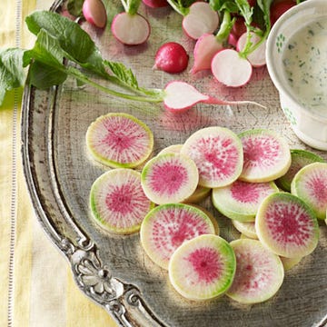 <p>Radishes dipped in butter is a classic French recipe. This inspired dish takes tradition one step further by replacing the butter with a dip made of zesty horseradish, tangy buttermilk, and fresh green herbs.</p><p><b>Recipe:</b> <a href="/recipefinder/sliced-radishes-horseradish-buttermilk-dip-recipe-clx0411" target="_blank"><b>Sliced Radishes with Horseradish-Buttermilk Dip</b></a></p>