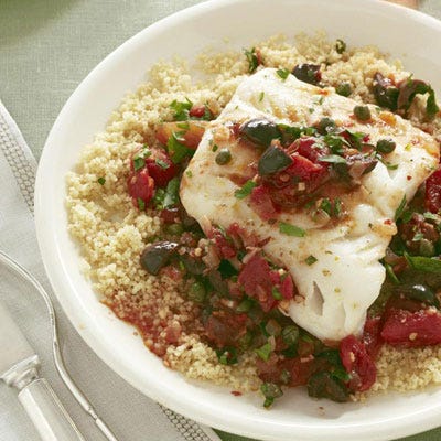 Cod Livornese with Couscous
