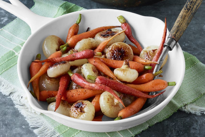 <p>Dry mustard adds a savory note to tender baby carrots and Italian onions, sweetened with brown sugar. Bonus: The whole thing's ready in under 25 minutes.</p>
<p><strong>Recipe:</strong> <a href="http://www.countryliving.com/recipefinder/pan-glazed-cipollini-onions-carrots-recipe-clv0413" target="_blank">Pan-Glazed Cipollini Onions and Carrots</a></p>