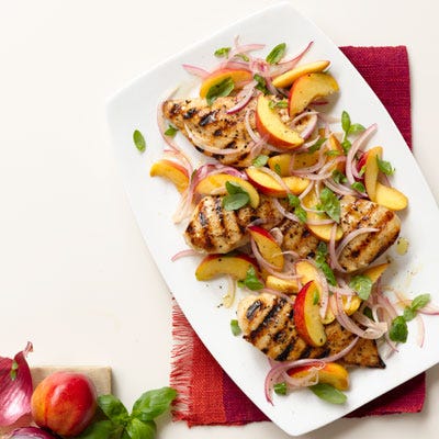 Grilled Chicken with Nectarine, Red Onion, and Basil