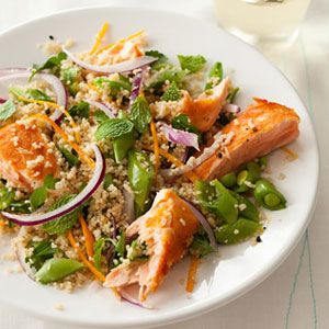 Cool Salmon and Couscous Salad with Snap Peas, Orange and Mint