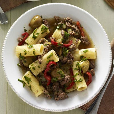 Rigatoni with Beef and Green Olives