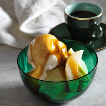 Vanilla Ice Cream with Caramel-Pear Sauce