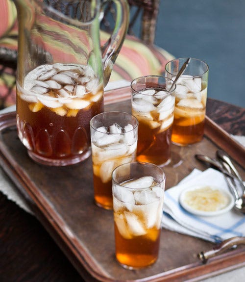 <p>Tall glasses of sweet ginger tea are topped off with sparkling moscato.</p>
<p><strong>Recipe:</strong> Ginger Iced Tea</p>