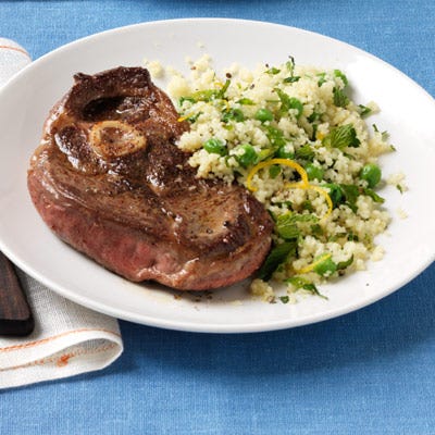 Spiced Lamb with Minty Green Pea Couscous