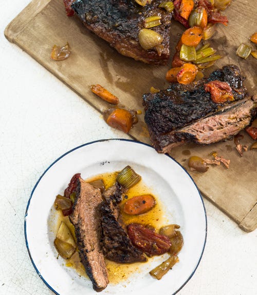 <p>Following a quick sear on the stovetop, this beef cooks low and slow in the oven to ensure fork-tender results. An earthy cinnamon-paprika rub balances the richness of the fruit glaze.</p>
<p><strong>Recipe:</strong> <a href="http://www.countryliving.com/recipefinder/braised-brisket-bourbon-peach-glaze-clv0513" target="_blank">Braised Brisket with Bourbon-Peach Glaze</a></p>