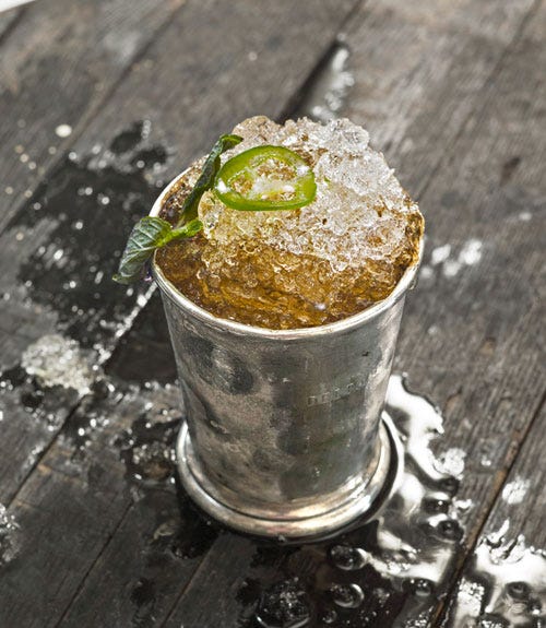 <p>Just in time for the Kentucky Derby, Lee rouses the state's classic cocktail with a homemade jalapeño simple syrup.</p>
<p><strong>Recipe:</strong> <a href="http://www.countryliving.com/recipefinder/jalapeno-spiked-bourbon-julep-recipe-clv0513" target="_blank">Jalapeño-Spiked Bourbon Julep</a></p>