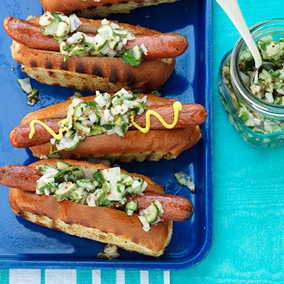 Hot Dogs with Pickle and Parsley Relish