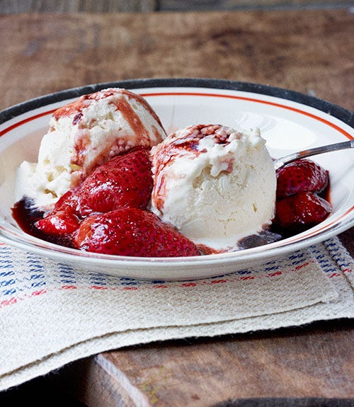Balsamic-Roasted Strawberries with Chèvre Ice Cream