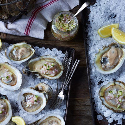 Oysters with Cucumber-Lemon Zest Mignonette